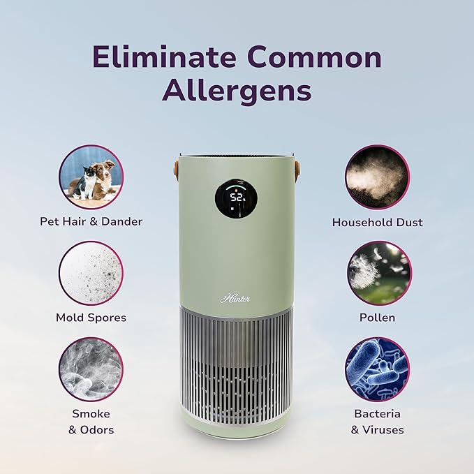 Hunter Fan Company Humidifier and Air Purifier In One, Advanced Filtration Air Purifiers for Home, Air Purifiers for Home Pets, Humidifiers for Bedroom and Humidifiers for Bedroom Baby, Sage/Silver