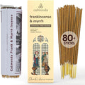 Church Frankincense and Myrrh Incense - 80 Sticks, Charcoal Free, Handmade from Upcycled Flowers, Spiritual Healing Incense