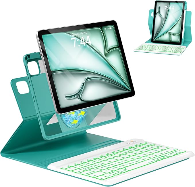 Magnetic Keyboard Case for iPad Air 5th 4th Generation 10.9 inch Pro 11 1st/2nd/3rd/4th, 7 Color Backlight BT Keyboard Folio with Pencil Holder 2022 2021 2020 2018(Teal)