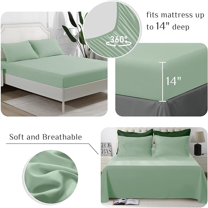 JOLLYVOGUE Twin Comforter Set, Ultra-Soft Bed in a Bag Twin Size 5 Pieces, Oeko-TEX Certified Bedding Set with Down Alternative Comforter, Sheets, Pillowcases & Shams, Dark Green & Light Green