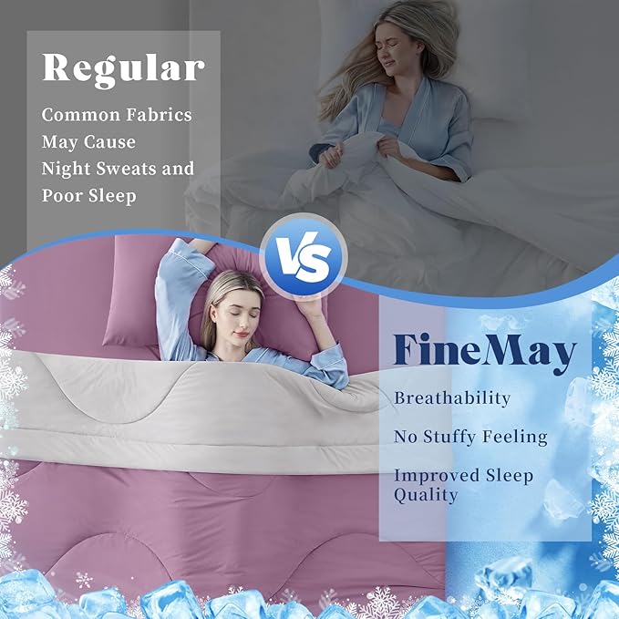 Cooling Comforter Queen Size, Double-Sided Cooling Blanket for Hot Sleepers & Night Sweats, Arc-Chill Q-Max > 0.4 Breathable Ice Blanket, Lightweight Cold Comforter (80''x90'', Muted Pink)