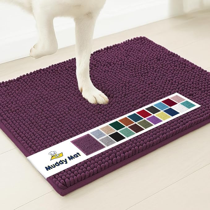 Muddy Mat® | Super Absorbent Door Mat Indoor, Microfiber Quick Dry Chenille Entryway Rug, Non-Slip Front Door Mat, Indoor Mats for Entryway, Machine Washable Pet Rug, Dark Purple 18"x28"