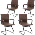 WAHSON OFFICE CHAIRS - No Wheels & Reception Seats, Leather Waiting Room Mid Back Conference Seats with Sled Base for Meeting/Lobby/Restroom, Brown (4 Pack)