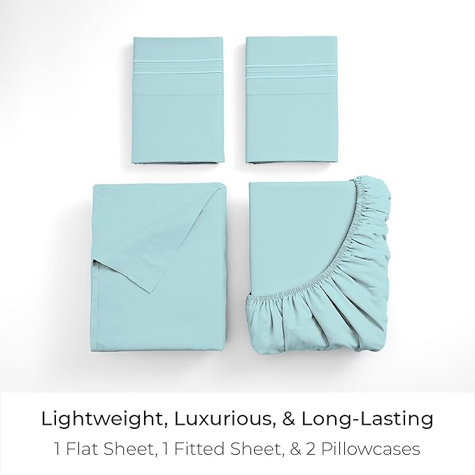 Mellanni Twin XL Sheet Set - 4-Piece Iconic Collection Bedding, (Including 2 Pillowcases), 16-Inch Deep Pocket, Easy Care, Extra Soft, Cooling Sheets, Brushed Microfiber - Aqua
