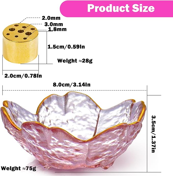 Incense Burner, Incense Holder for Backflow and Sticks Handmade Glass Cherry Blossom Incense Stick Holder with 9 Incense Holes Incense Burner Ash Catcher,for Meditation,Home Decor (with Gilt-Edged)