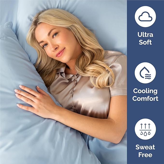 Twin 4 Piece Sheet Set - Cooling, Comfy & Breathable - Hotel Luxury Bedding, Includes Fitted Sheet for Women, Men, Kids and Teens - 1 Flat, 1 Fitted Sheet, 2 Pillowcases with Deep Pockets - Sky Blue