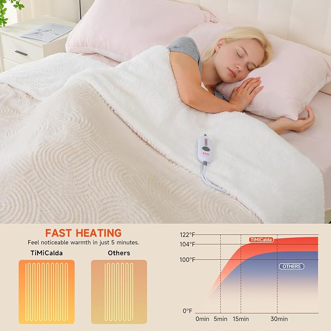 Heated Blanket Queen Size - 84"x90" Cozy Soft Jacquard Heating Blanket with 4 Heat Levels & 10 Hours Auto-Off, Jacquard Fleece, Overheating Protection, Warm Gifts, Cream