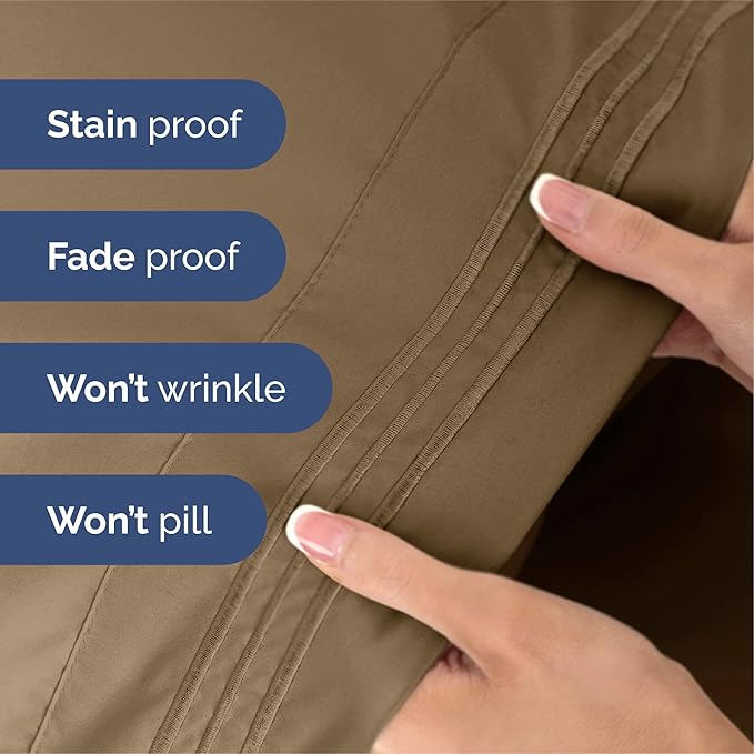 Twin XL Size 3 Piece Sheet Set - Extra Soft, Breathable And Cooling Sheets - Hotel Luxury Bed Sheets for Women & Men - Deep Pockets, Easy-Fit & Wrinkle-Free Sheets - Neutral Brown Oeko-Tex Bed Sheets