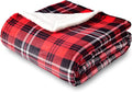 SOCHOW Sherpa Plaid Fleece Throw Blanket, Double-Sided Super Soft Luxurious Bedding Blanket 60 x 80 inches, Red/Grey
