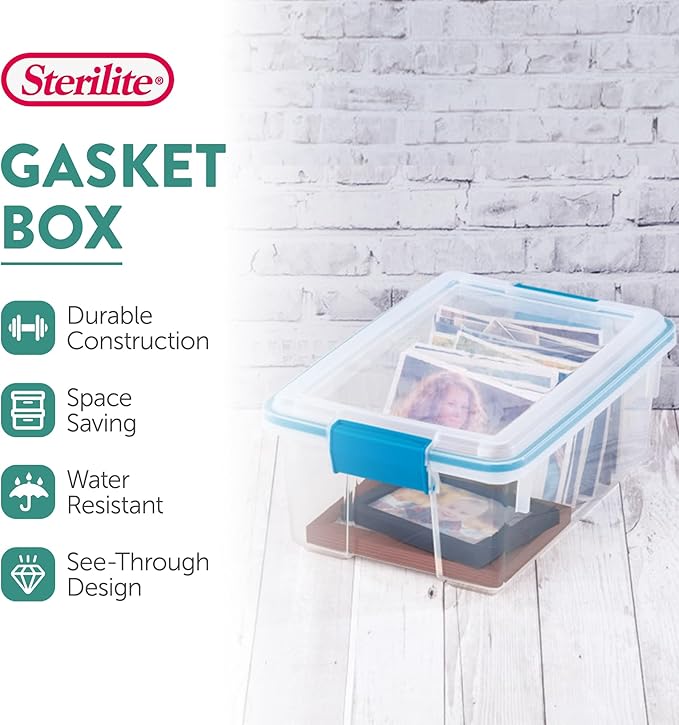 Sterilite 6-Pack Gasket Box, Weather-Resistant Storage Bins with Latching Lids, 12 Quart - Heavy-Duty Organizing Containers for Closet, Bathroom, and Office