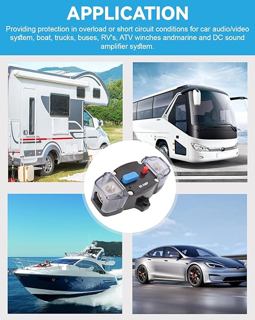 60A Resettable Circuit Breaker - 60 Amp Self Recovery with Manual Reset Button for Car Audio & Amps Protection