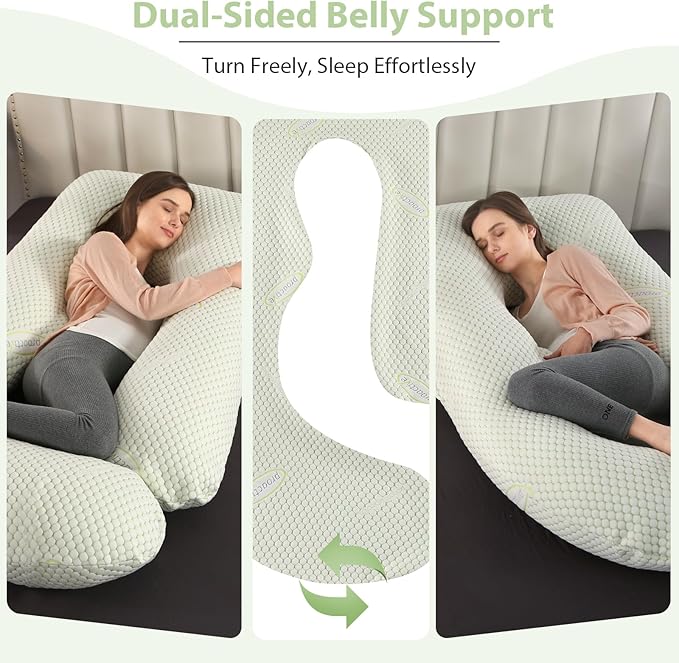 BATTOP Pregnancy Pillows for Sleeping- Full Body Maternity Pillow with Cooling Breathable Cover, U-Shaped Pregnancy Pillow for Side Sleepers - Support for Back,HIPS,Legs,Belly (Mint Green)