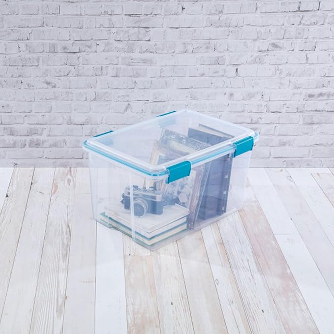 Sterilite 12-Pack Gasket Box, Weather-Resistant Storage Bins with Latching Lids, 54 Quart - Heavy-Duty Organizing Containers for Closet, Bathroom, and Office