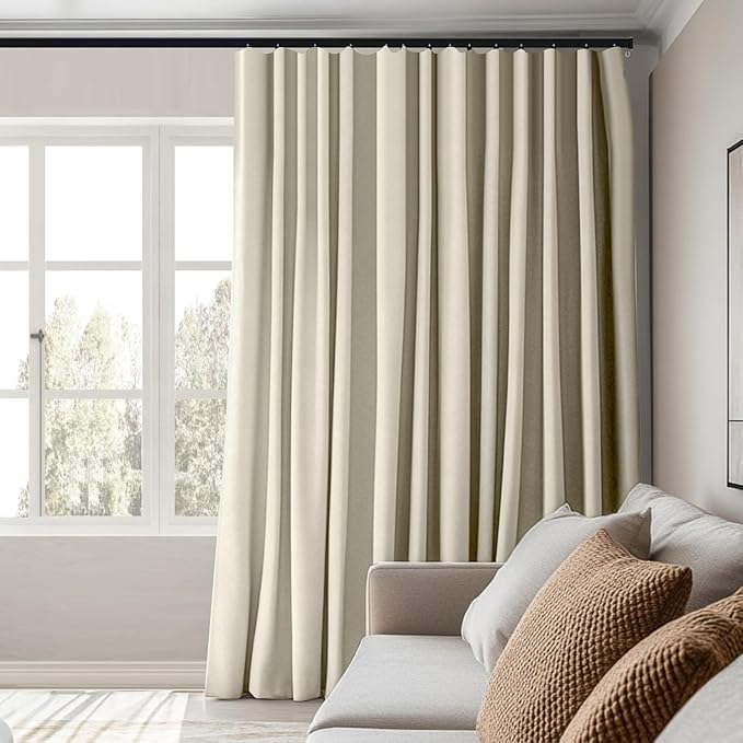 Room Divider Curtains Total Blackout Privacy Curtain Panel Room Thermal Insulated Noise Reduction Curtain for Bedroom Window Living Room Ceiling Track Curtains W 150 × H 108 in Beige.