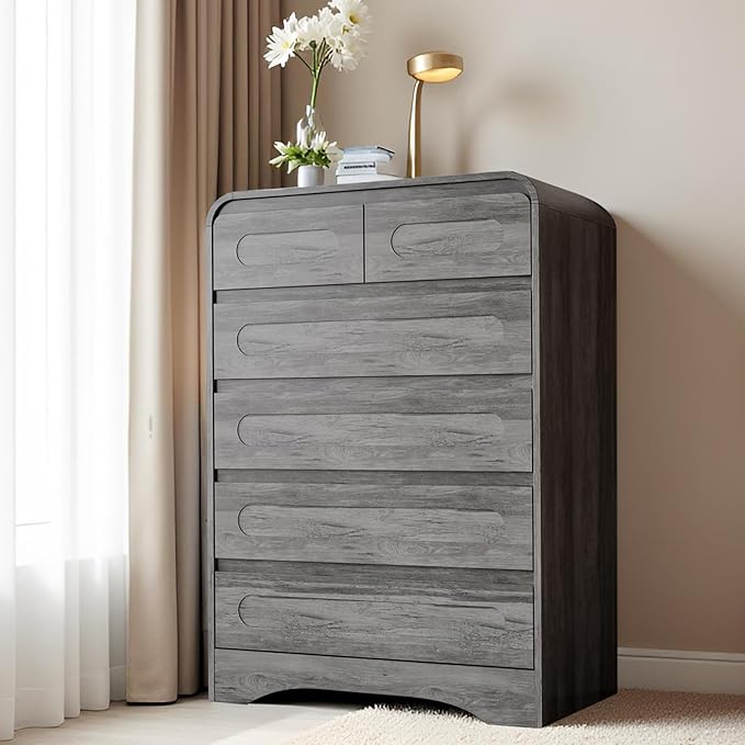 3 Piece Bedroom Set, Dresser and Nightstand Sets for Bedroom, Wood 6 Drawer Dresser & Night Stand Set of 2, Tall Chest of Drawers Modern Storage Cabinet Bedroom Furniture Set, Grey