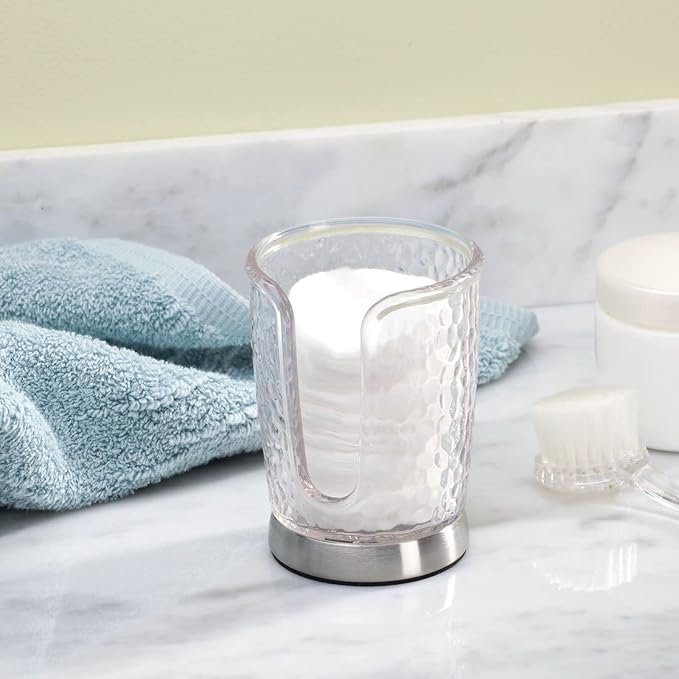 mDesign Plastic/Steel Compact Small Disposable Paper Cup Dispenser Storage Holder for Rinsing Cups on Bathroom Vanity Countertops - Rain Collection - 2 Pack - Clear/Brushed Chrome