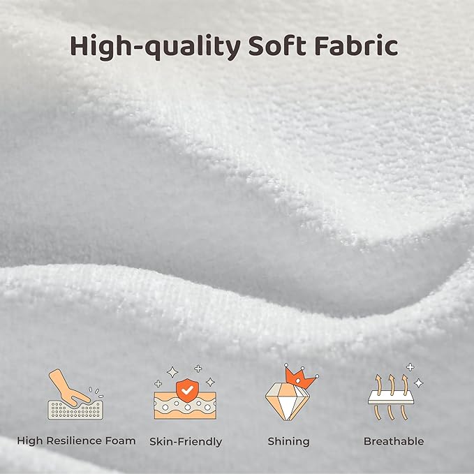 RECCI Cloud Upholstered Queen Bed Frame with Headboard, 5 Inch Foam Padded Platform, No Box Spring, Easy Assembly (Snow White)
