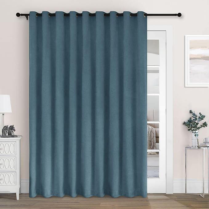 Macochico 120" Wx84 L 100% Blackout Chenille Curtains for Sliding Door Living Room Bedroom, Luxury Drapery for Hotel Home Theater, Teal Blue Thermal Window Treatments with Tieback, Grommet, 1 Panel