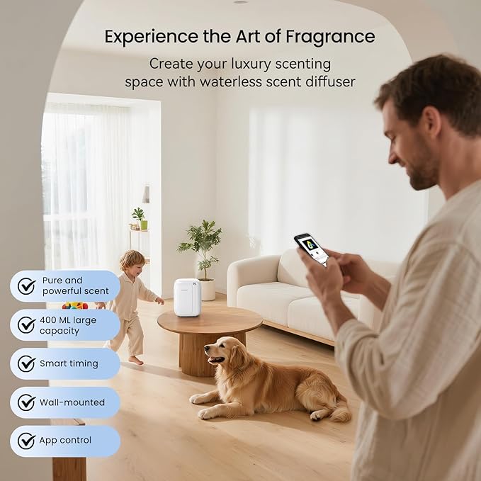 Waterless Essential Oil Diffuser,(2 * 50ml Fragrances Included) 3000 Sq.Ft Coverage 400ml Large Capacity Hotel Scent Diffuser,Cold Air Tech, App & Button Control,Scent Diffusers for Home Large Room