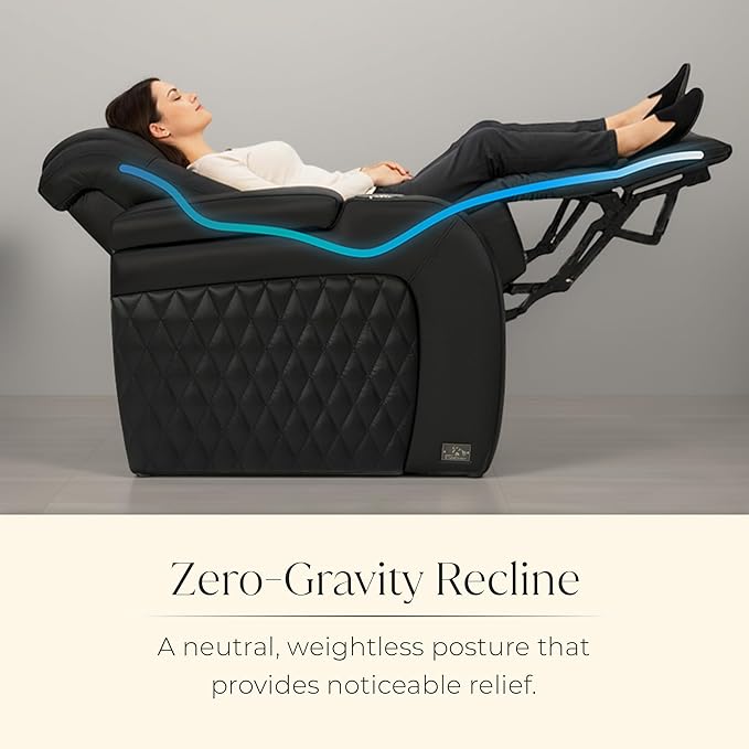 Seatcraft Diamante Zero-Gravity CoolZero Italian Leather Home Theater Seating, Power Headrest, Power Recline, Row of 2 Loveseat, Black