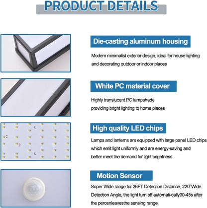 Motion Sensor Outdoor Wall Sconce LED 30W Aluminum - Black Modern Exterior Light Fixture, 3000K Warm,IP65 Waterproof Rectangular Porch Lighting,for Patio,Garage,Front Door
