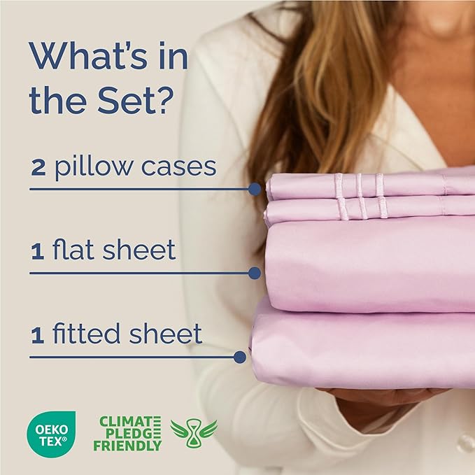 Full Size 4 Piece Sheet Set - Comfy Breathable & Cooling Bed Sheets Set - Hotel Luxury Bedding for Women, Men, Kids, Teens, Boys & Girls - Deep Pockets, Soft and Wrinkle Free - Oeko-Tex - Light Pink