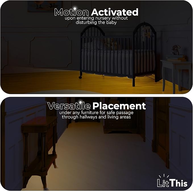 Under Bed Lights Motion Sensor Patented 360° Motion Activated Night Light for Under Bed Light. – No Installation, Easily positioned, dimmable, auto on/Off.