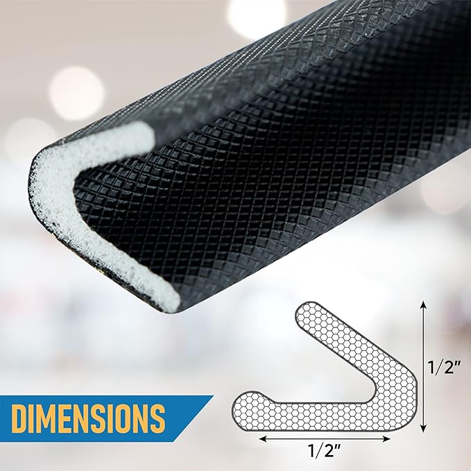 Adhesive V Shape Weatherstrip, Weather Stripping Door Seal Strip Foam Door Frame Insulation Side Jamb Bottom Groove Gap Filler Soundproof V Weatherstripping (Black, 1/2 in x 1/2 in x 26 Ft)