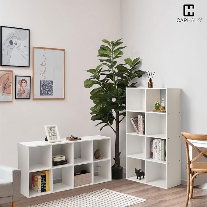 CAPHAUS Sturdy Room 11-Inch Cube Storage Organizer Shelf, with Thick Exterior Edge, Storage Shelf Divider w/Back, Bookcase, 8-Cube, Rustic Grey Oak
