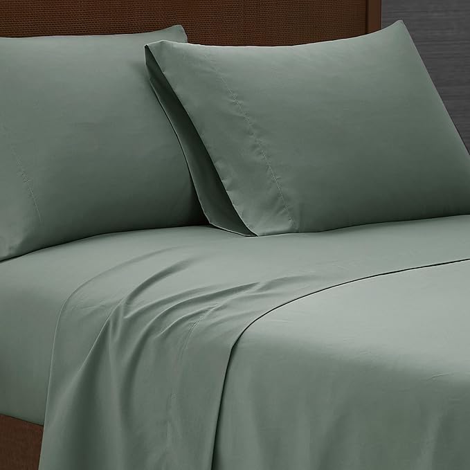 London Fog Garment Washed Solid Sheet Set Green Microfiber 3-Piece Twin Sheet Set, Solid Themed, Deep Pocket, Adult and Teen, Oeko-TEX Certified