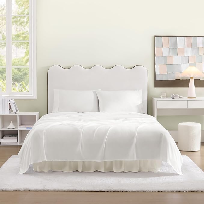 UGG Full XL Sheet Set 4-Piece Luxury Cooling Sheets Deep Pockets Premium Bedding with 2 Pillow Shams Machine Washable, for Dorm Essentials & College Bedding, Full XL, White (Hedi)