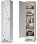 COFaR Tall Bathroom Storage Cabinet, Metal Farmhouse Narrow Slim Cabinet with Adjustable Shelves Barn Door for Bathrooms, Kitchens, Entrances Living Room (White)