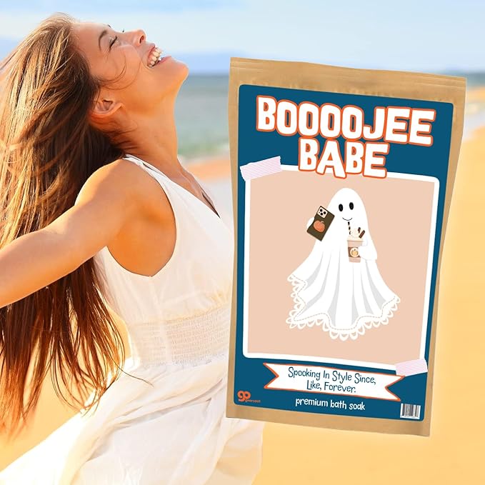 Boojee Babe Bath Soak - Pink Rose Sea Salt Luxury Bath Gift Funny Halloween Gag Gift for Women Cute Ghost Spooky Self-Care Treat