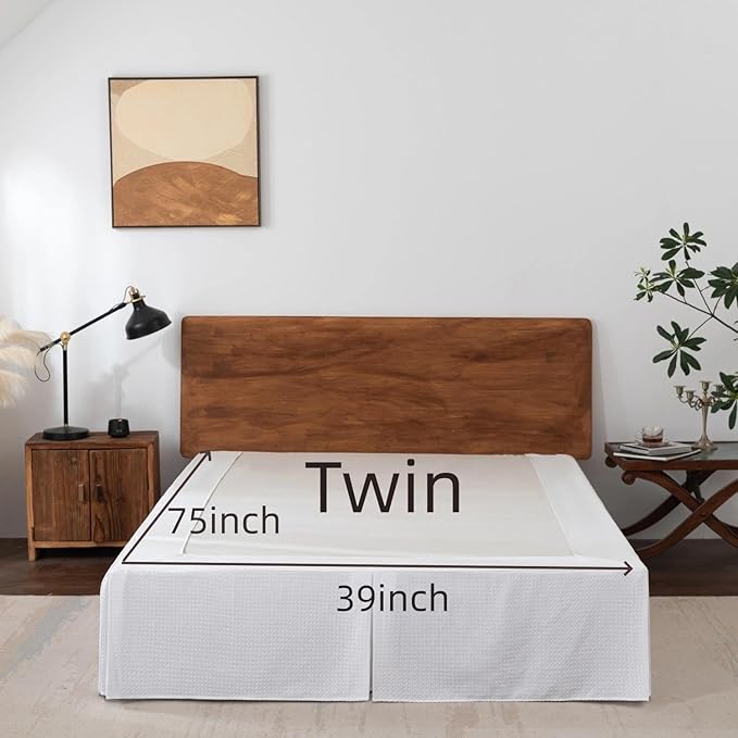 Twin Bed Skirt, Wrap Around Bed Skirt with Pleated Corner, 12 Inch Drop Pleated Waffle Weave Bedskirts, Anti-Slip, Microfiber, White, 12'' Twin