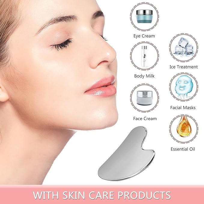 Gua Sha, Stainless Steel Gua Sha Facial Tools, Guasha Tool for Face Upgraded, Guasha Stainless Steel (Silvery)