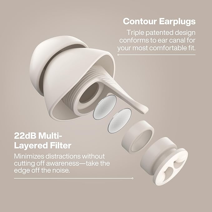 EarPeace Everyday Ear Plugs for Noise Reduction & Noise Control – High-Fidelity Earplugs, Comfortable & Reusable Earplugs for Travel, Sleep, Work, Snoring Blocking, Includes Carrying Case – Cream