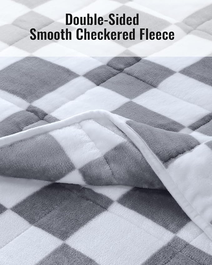 Uttermara Weighted Blanket Queen Size(15lbs, 60" x 80", Plaid Grey), Double Side Premium Soft Flannel Fleece Weighted Throw Blanket, Reversible Checkerboard Print Heavy Blanket for Adults Couch Bed