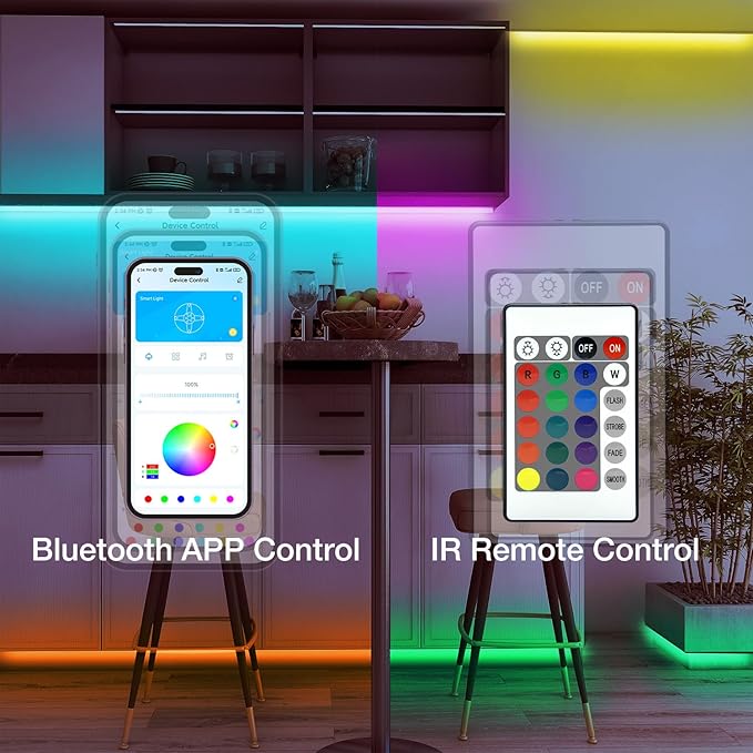 DAYBETTER 150ft Led Light Strips (2 Rolls of 75ft) with 24V Power Supply，Music Sync RGB Color Changing Lights for Bedroom, Desk, Home Kitchen Party Decoration with App & Remote Control