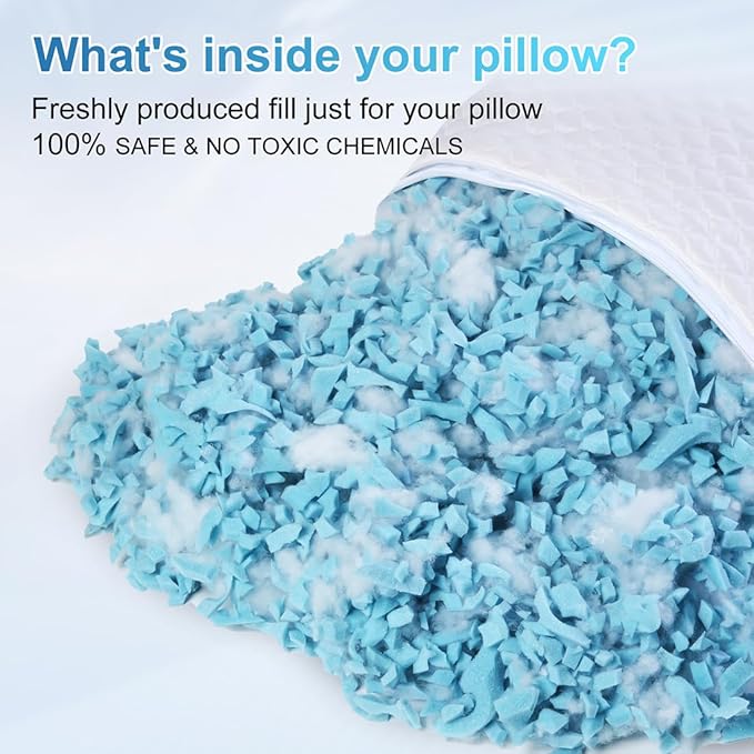 NTCOCO Cooling Bed Pillows for Sleeping Shredded Memory Foam Adjustable Gel for Side Stomach Back Sleepers Washable Removable Cover Standard Size Pack of 2