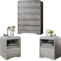 3 Piece Bedroom Set, Dresser and Nightstand Sets for Bedroom, Wood 6 Drawer Dresser & Night Stand Set of 2, Tall Chest of Drawers Modern Storage Cabinet Bedroom Furniture Set, Grey