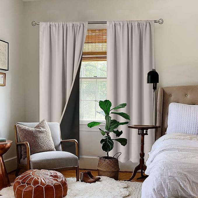 BGment Full Blackout Curtains for Living Room 84 Inch Length 2 Panels Set, Double Layer Room Darkening Thermal Insulated Noise Reducing Curtains with Rod Pocket, 52 Inch Wide, Cashmere