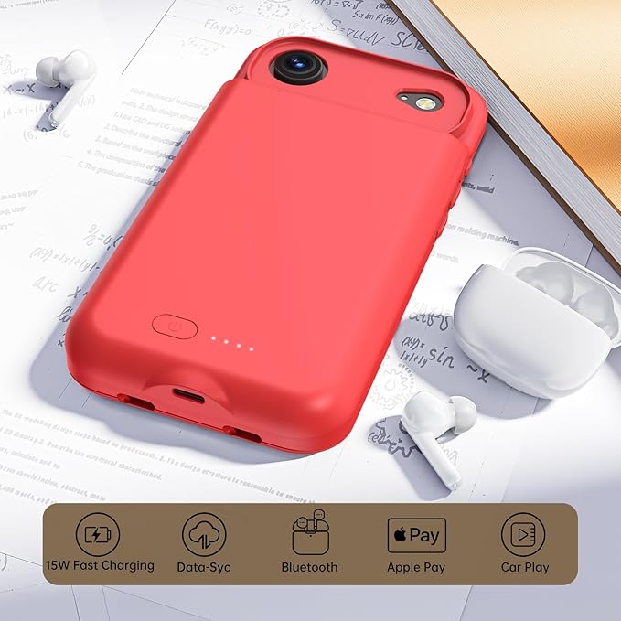 GIN FOXI Battery Case for iPhone 17 AIR, Charging Case Charger 8500mAh Ultra-Slim Lightweight Powerful Battery Pack 15W Fast Rechargeable Anti-Fall TPU Juice Box for iPhone 17 AIR (6.5") Red