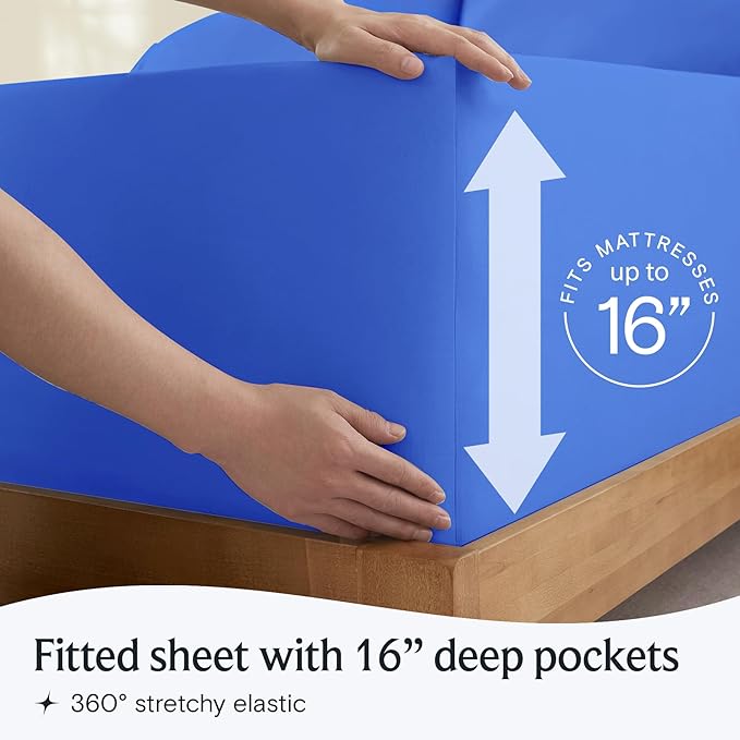 LuxClub 3 PC Twin XL Sheet Set, Deep Pockets Wrinkle Free Cooling Bed Sheets Hotel Bedding for Women, Men, Kids & Teens, Includes 1 Fitted Sheet, 1 Flat Sheet and 1 Pillowcase-Silky Soft Marine Blue