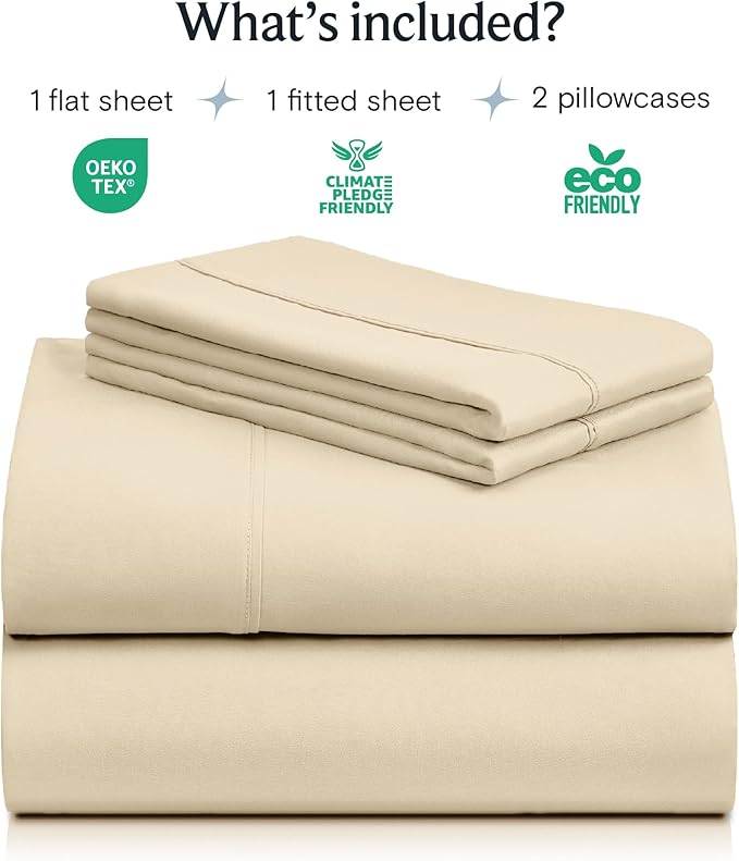 LuxClub 4 PC California King Sheet Set, Deep Pockets Wrinkle Free Cooling Bed Sheets Hotel Bedding for Women, Men, Includes 1 Fitted Sheet, 1 Flat Sheet and 2 Pillowcases-Cream
