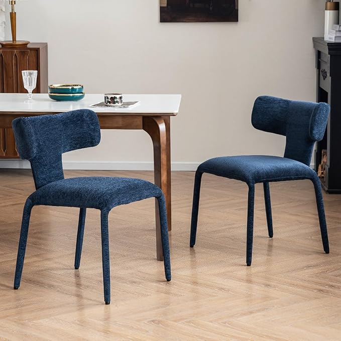Kidol & Shellder Dining Chairs Set of 6,Modern Upholstered Fabric Dining Room Chairs with Curved Barrel Back,Armless Kitchen Chairs with Metal Legs and Padded Seat for Living Room and Bedroom Blue