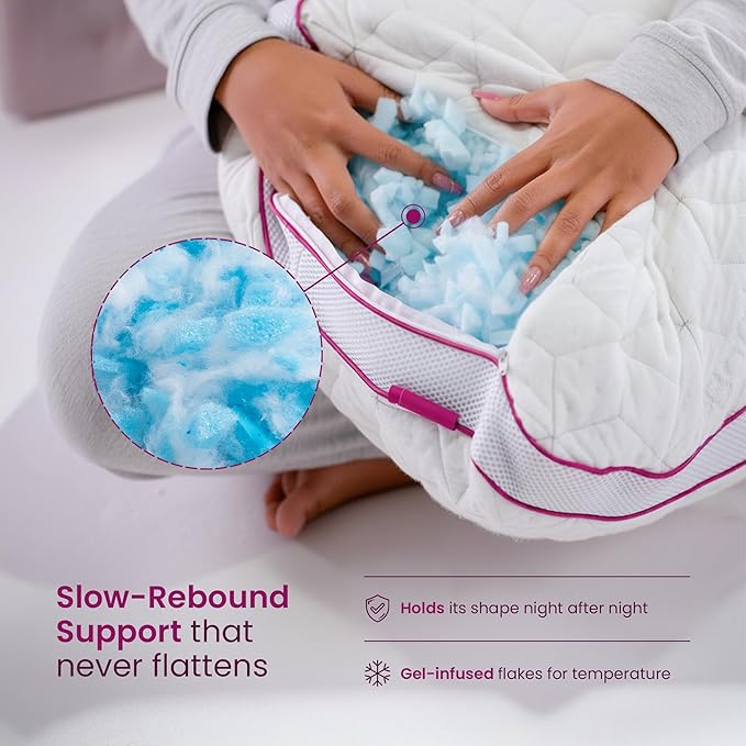 IWS I WANNA SLEEP SnowTouch® Adjustable Pillow, Neck Support, Queen Size Bed Pillows for Sleeping, Gel Cross Cut Memory Foam for Side Sleepers