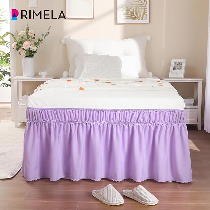 RIMELA Lilac Purple Bed Skirt Twin Size 15 Inch Drop, Elastic Bed Skirting for Bed Base and Frame, Bedding Dust Ruffle Easy to Install, Lightweight Wrap Around Adjustable Bedskirt