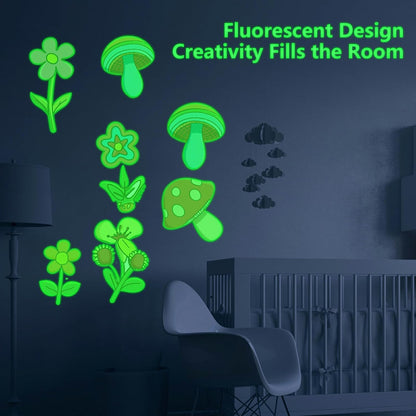 Glow in The Dark Colorful Flowers Stickers, 27 PCS Glowing Luminous Rainbow Heart Wall Decals Flowers Mushrooms Ceiling Stickers for Kids Boys Girls Bedroom Nursery Playroom Party Room Decor