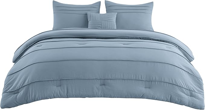 Bedsure California King Comforter Set - 4 Pieces Pinch Pleat Bed Set, Light Blue Boho Bedding for All Season, 1 Soft Comforter, 2 Pillowcases, 1 Decorative Pillow