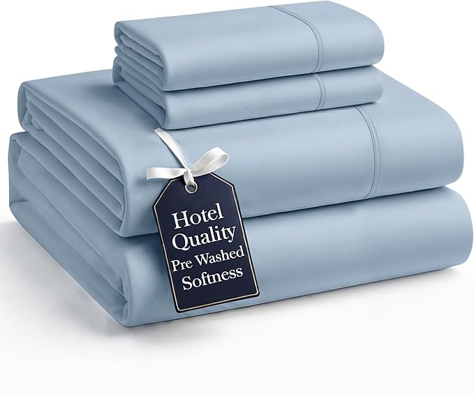 Casa Platino Queen Bed Sheets Set, Soft & Breathable Bedding for Queen Size Mattress, 4 Piece Set with Deep Pockets, Lightweight Microfiber, Pre-Washed & Durable, Cooling Sheet Set – French Blue